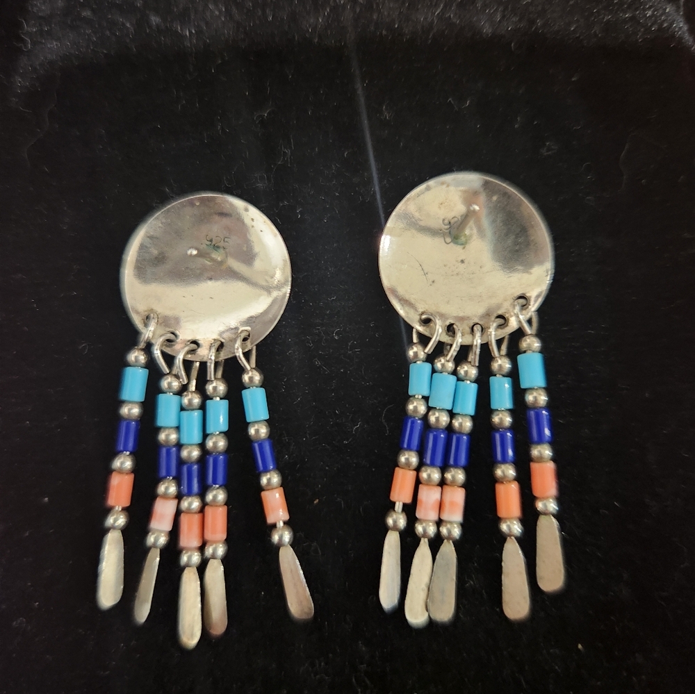 Navajo dreamcatcher earrings sterling silver metal - Picture 2 of 2